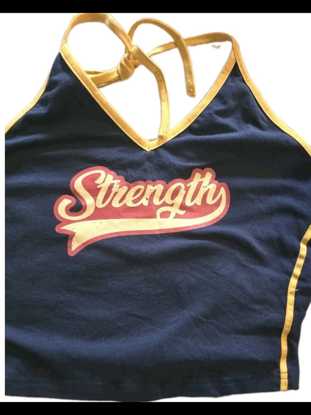 Navy & Yellow 'Strength' Graphic Halter Tank Large